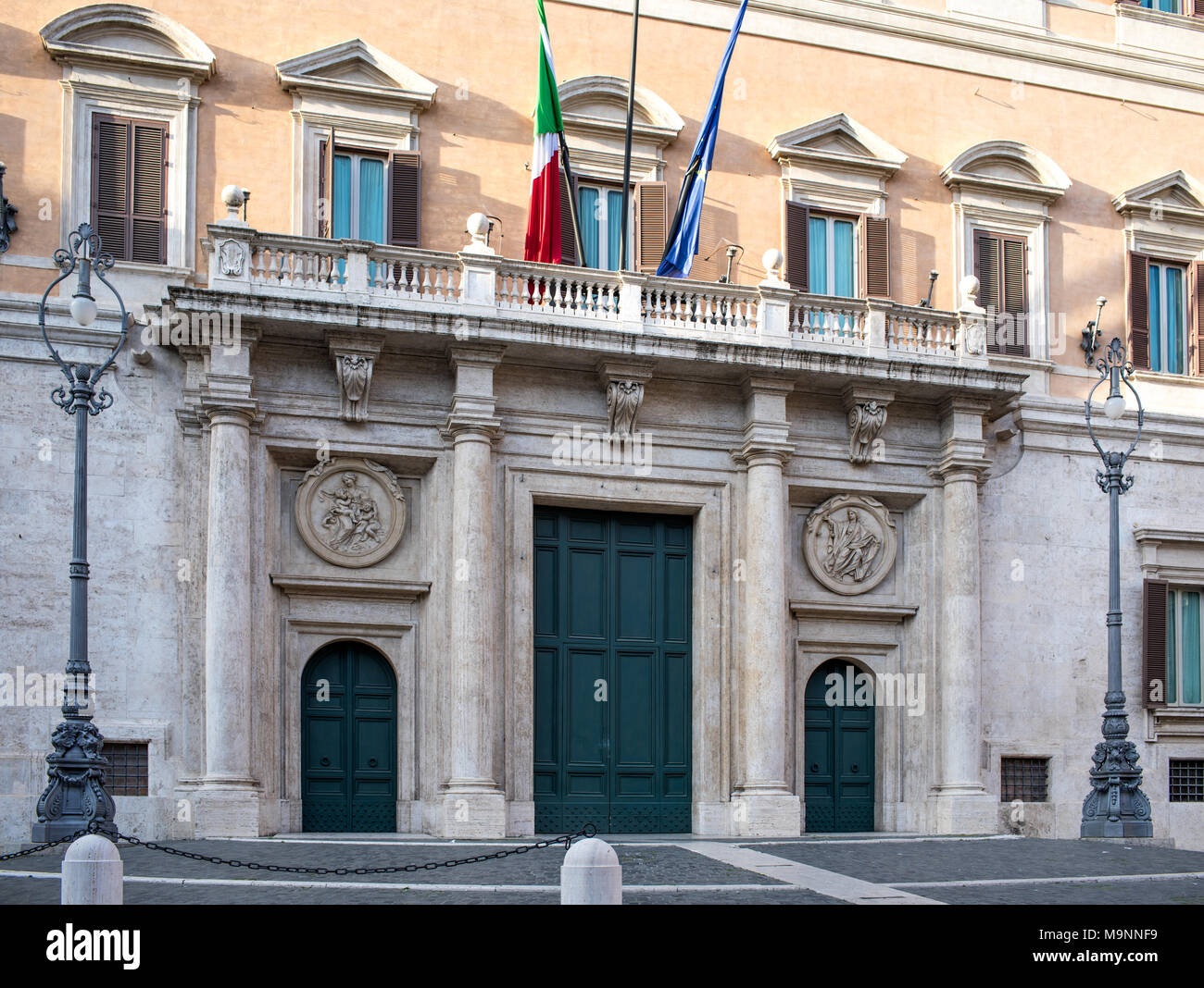 The Palazzo Montecitorio in Rome, where is the seat of the Italian Chamber of Deputies, originally designed by Gian Lorenzo Bernini for the young card Stock Photo