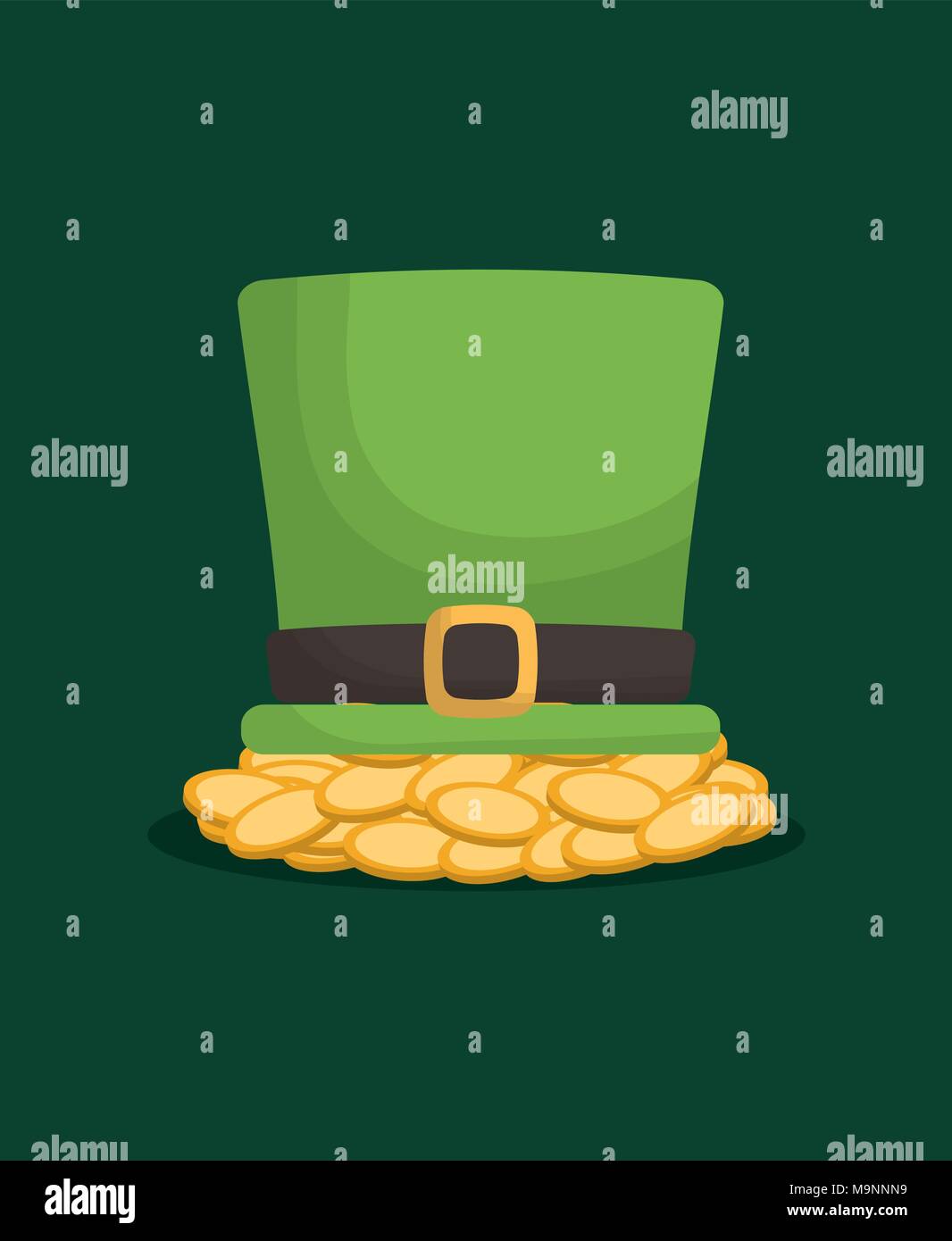 irish top hat and golden coins over green background, colorful design. vector illustration Stock Vector