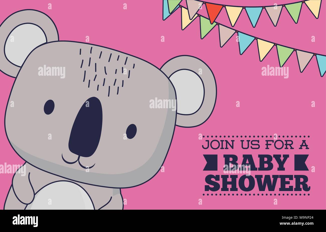 Baby shower invitation design with cute koala and decorative pennants ...