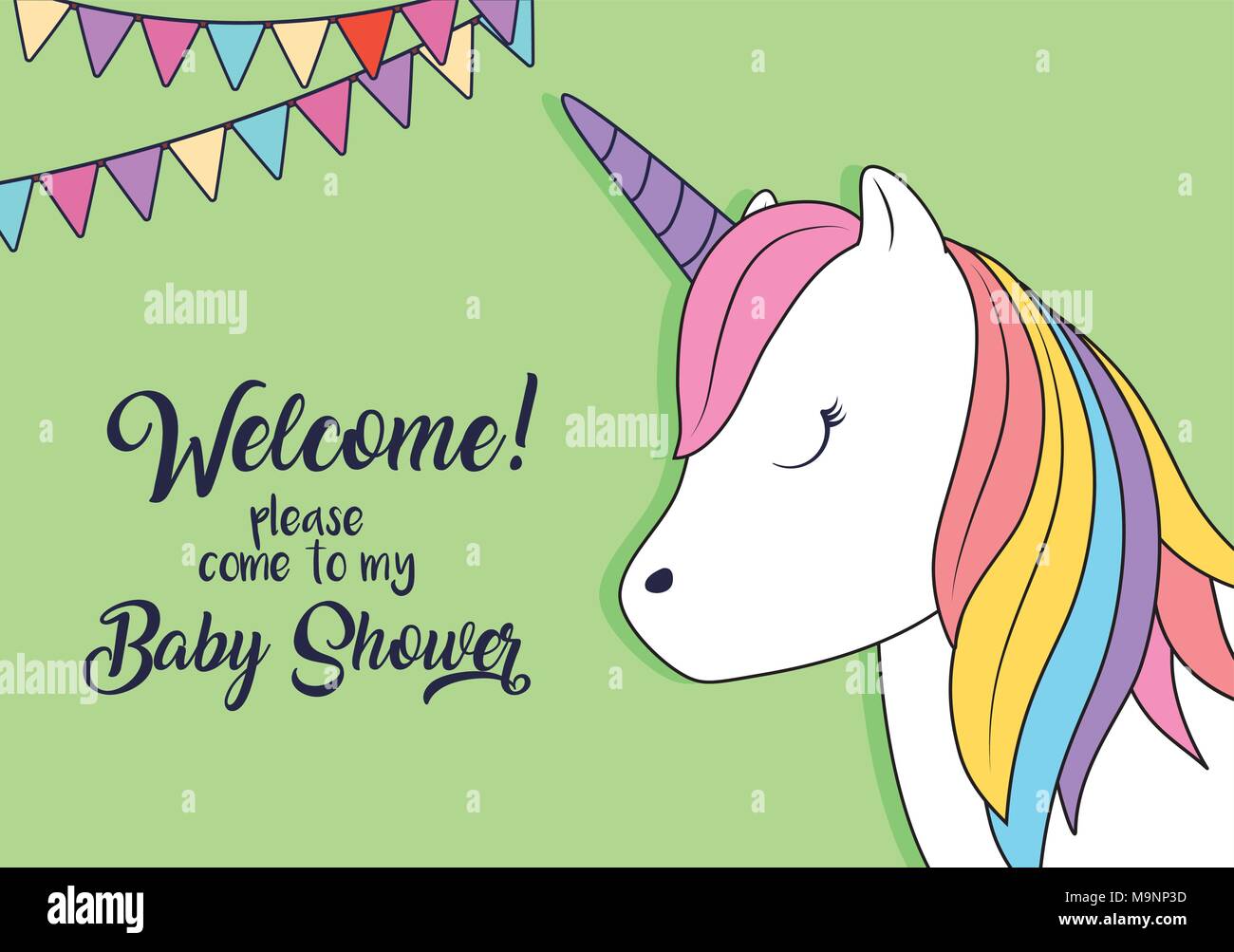 Baby Shower Invitation Design With Cute Unicorn And Decorative