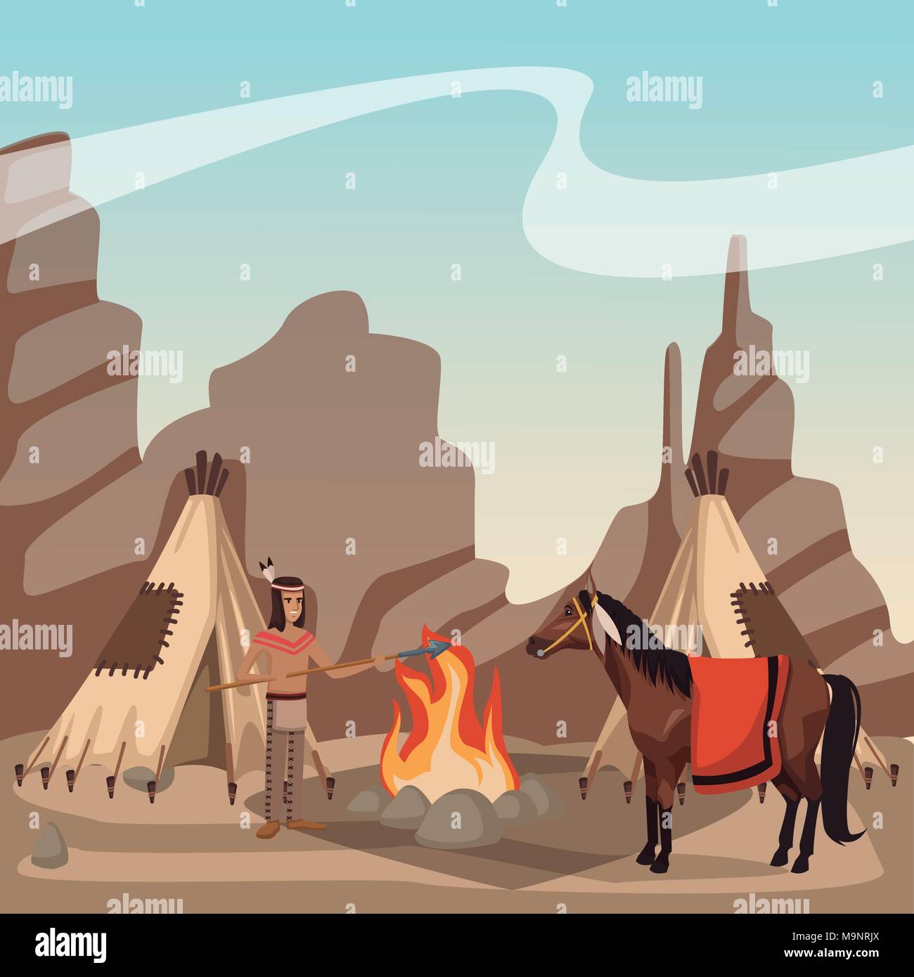 American indian warrior with horse Stock Vector Image & Art - Alamy