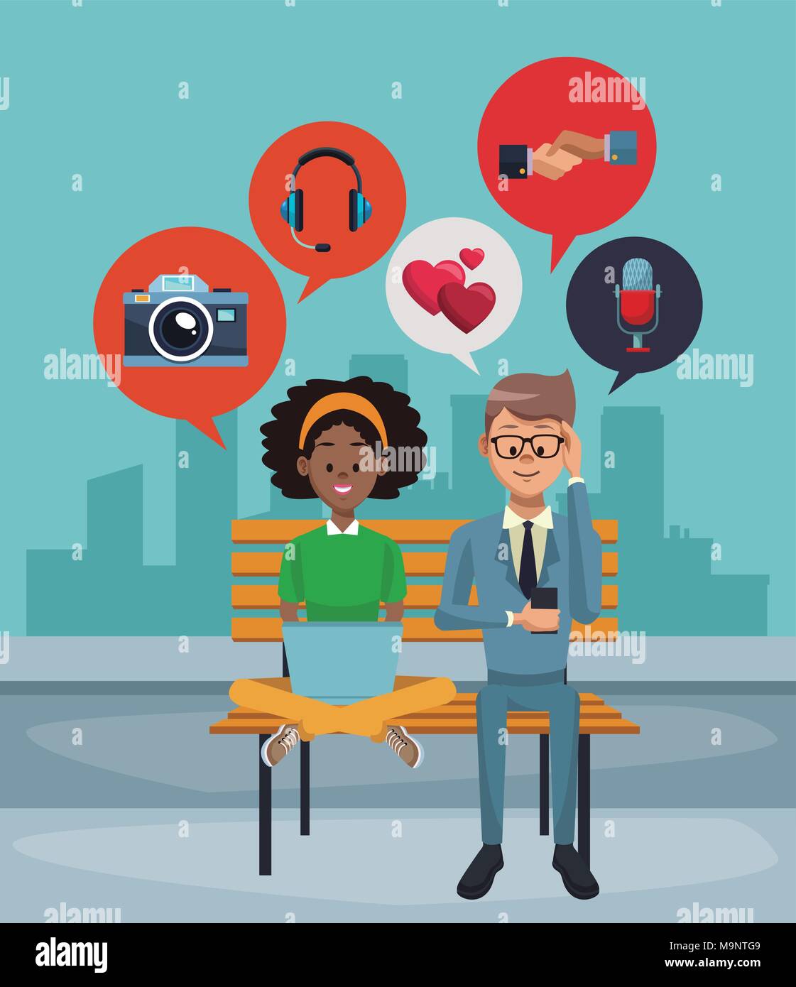 Young couple using smartphone Stock Vector