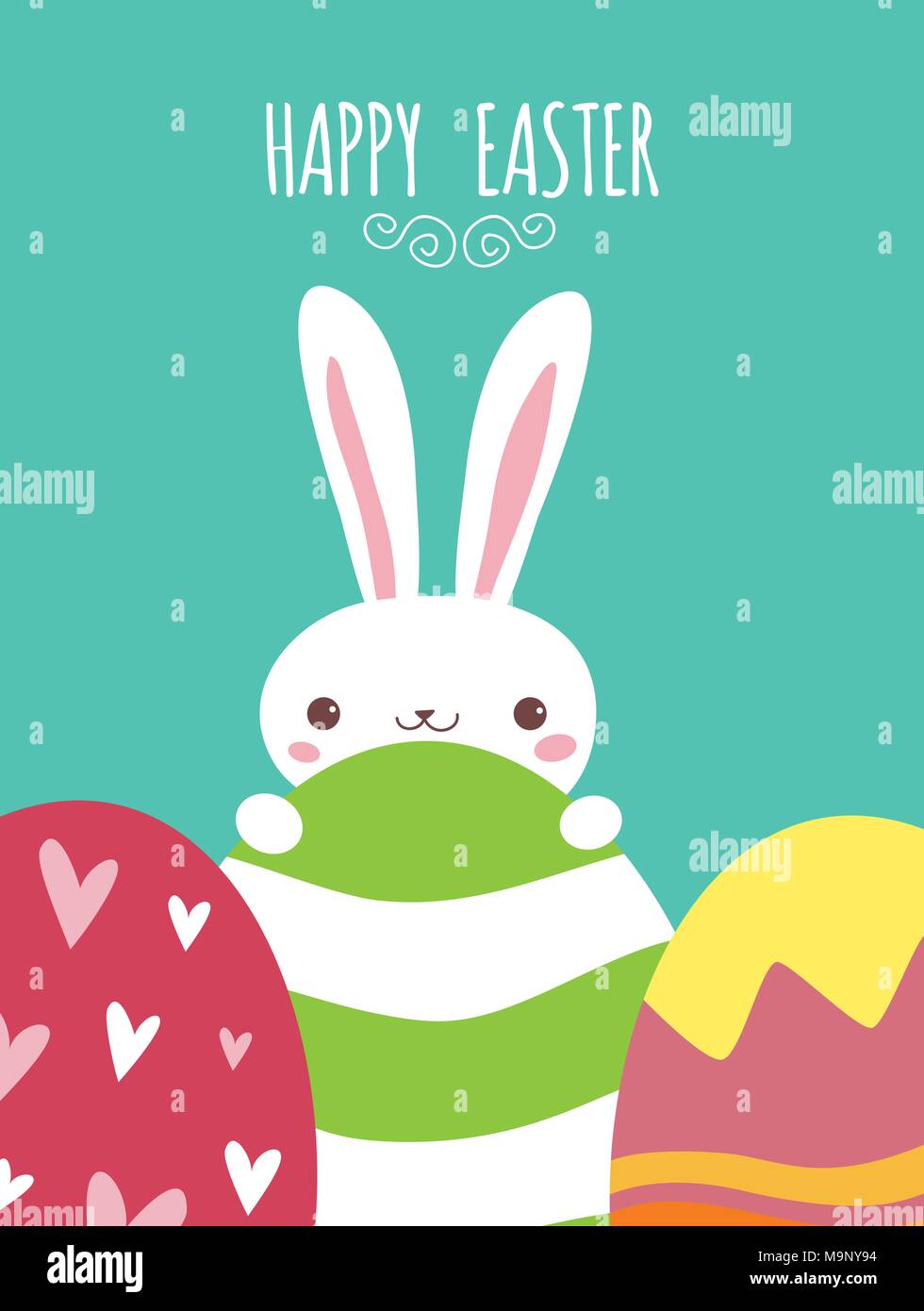 Happy Easter vector card template with a bunny character Stock Vector ...