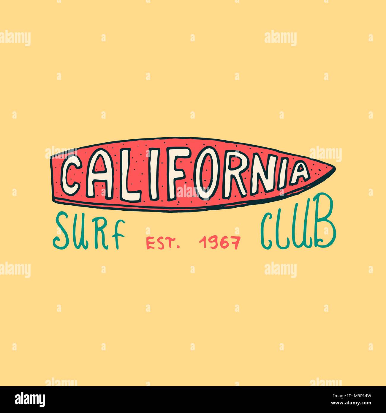 Surf badge and wave, palm tree and ocean. vintage retro background ...