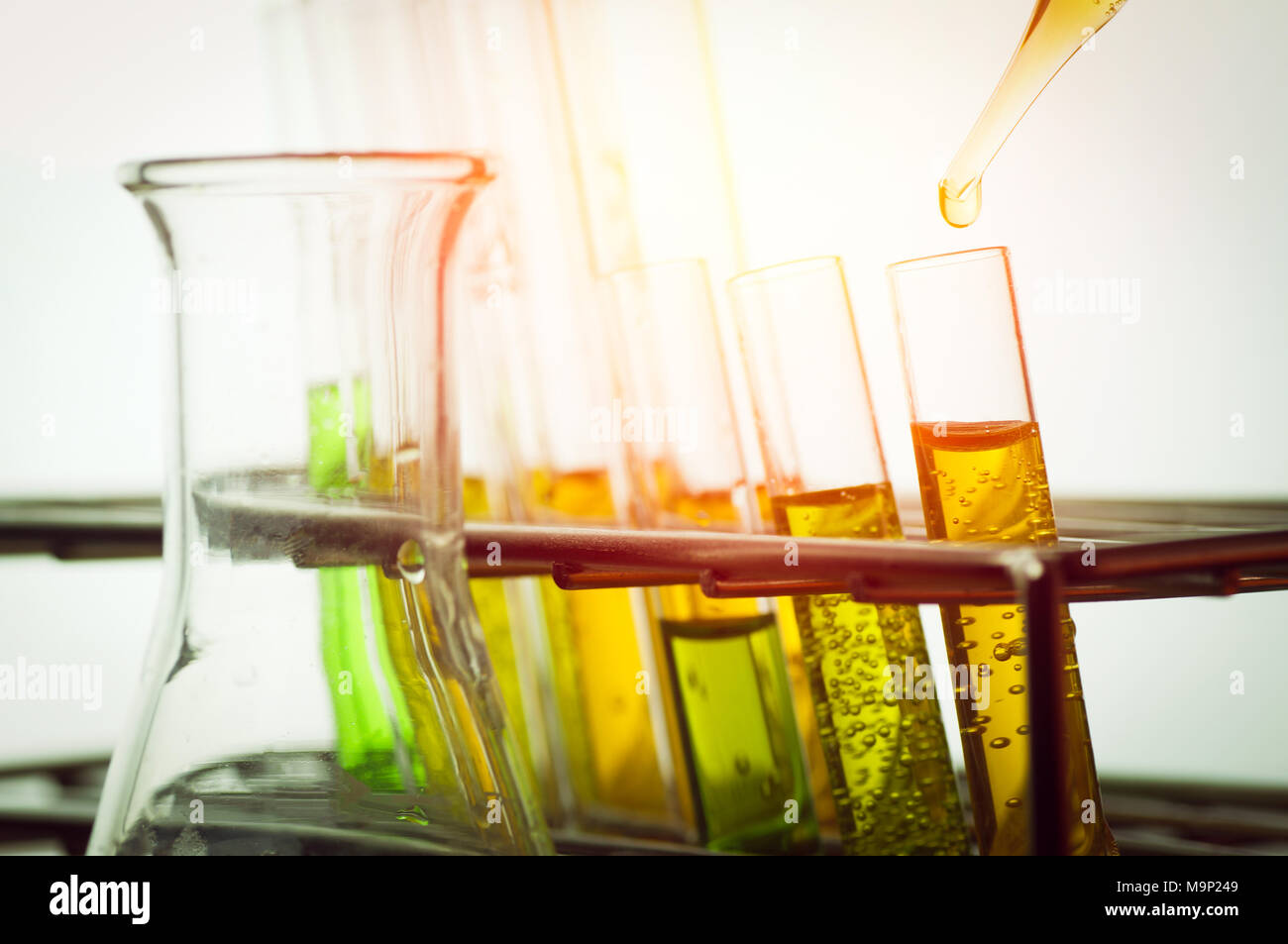 scientific experiments,  Laboratory equipment and  test tubes- science concept Stock Photo