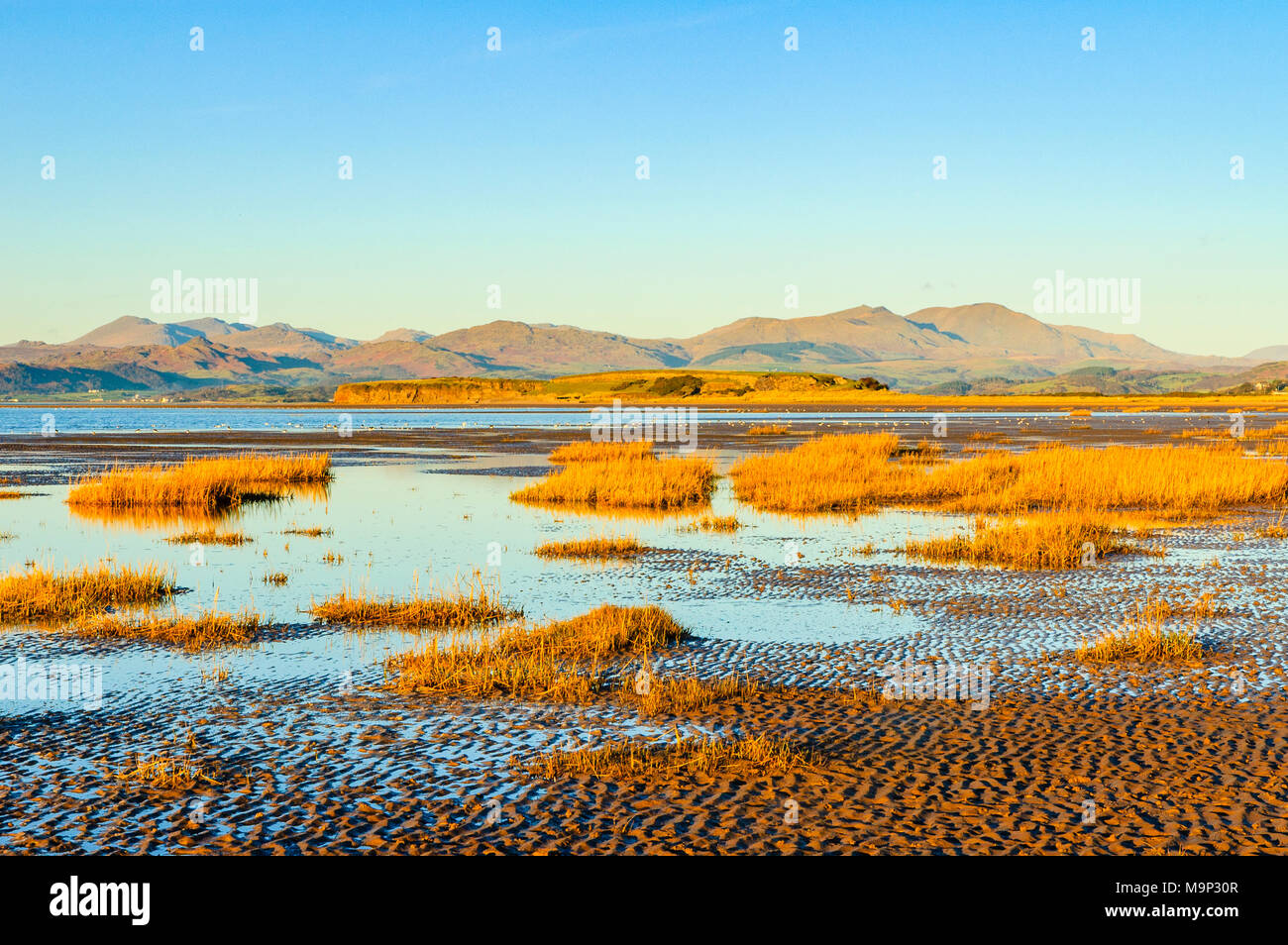 View from shoreline near Askam in Furness, Cumbria, with Scafell and