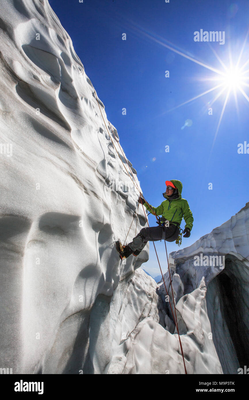 Ice climber climbing glacier at Mount Shuksan, North Cascades National