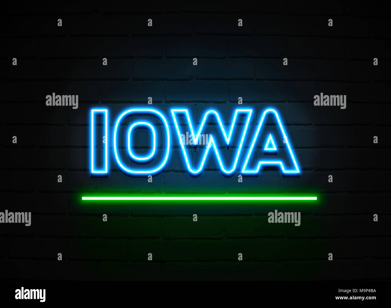 Iowa neon sign Glowing Neon Sign on brickwall wall 3D rendered