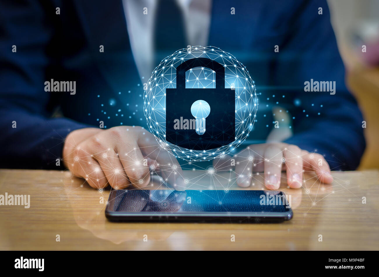 Unlocked smartphone lock phone hand Businesspeople press the