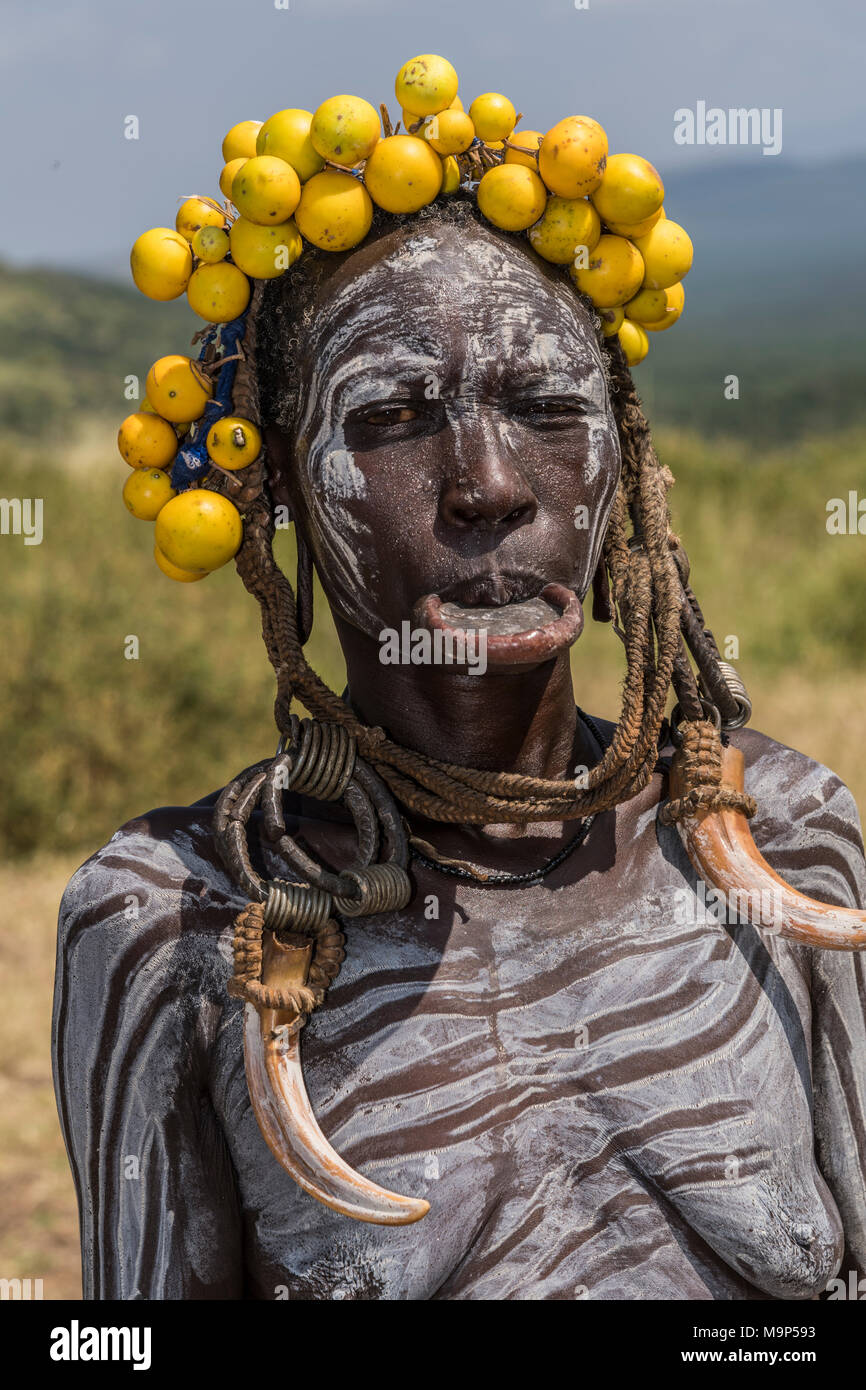 Mursi Stamm, Südliche Nation Region, Äthiopien | Mursi tribe, Southern Nation Nationalities Region, Ethiopia Stock Photo