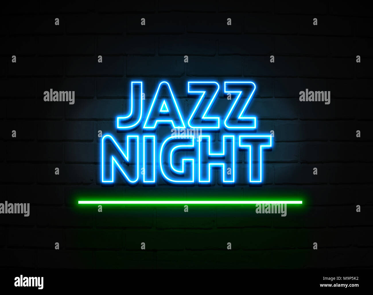 Jazz Night neon sign - Glowing Neon Sign on brickwall wall - 3D