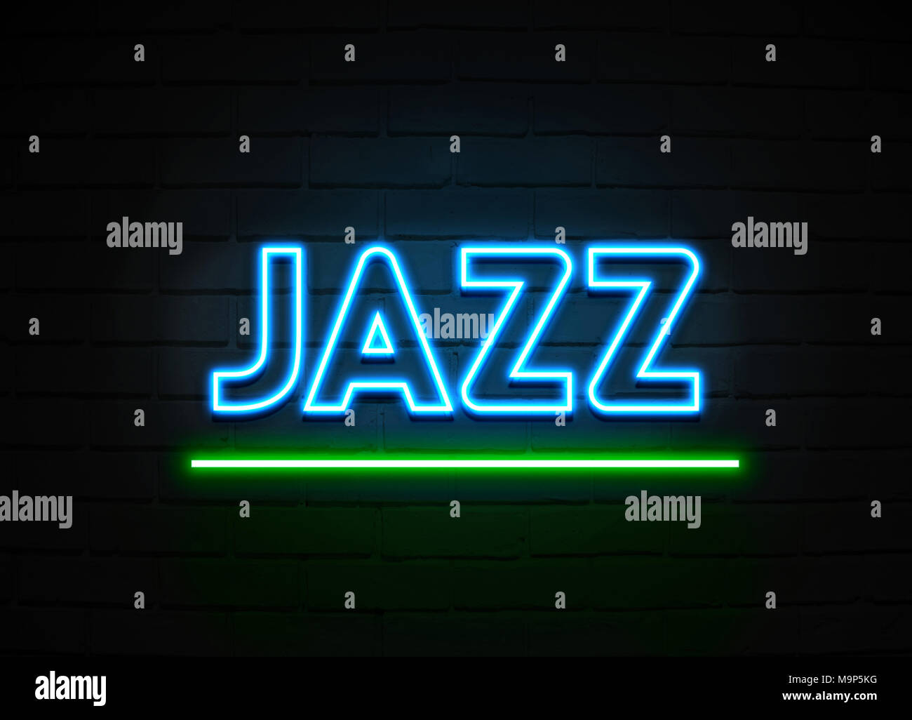 Jazz neon sign - Glowing Neon Sign on brickwall wall - 3D rendered
