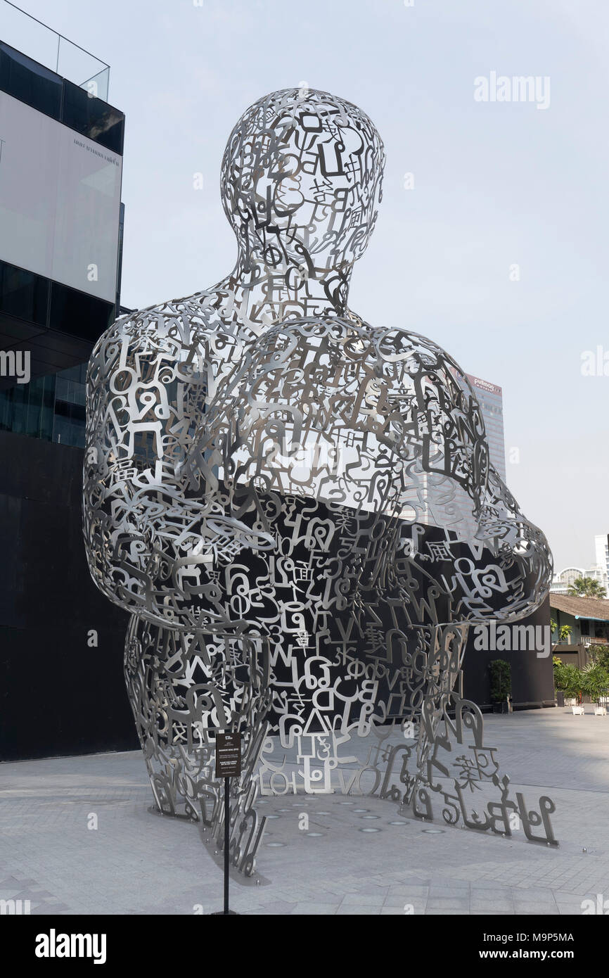 Bangkok Soul, figure of letters, modern sculpture by Jaume Plensa, in front of the Maha Nakhon Building, Bang Rak, Bangkok, Thailand Stock Photo