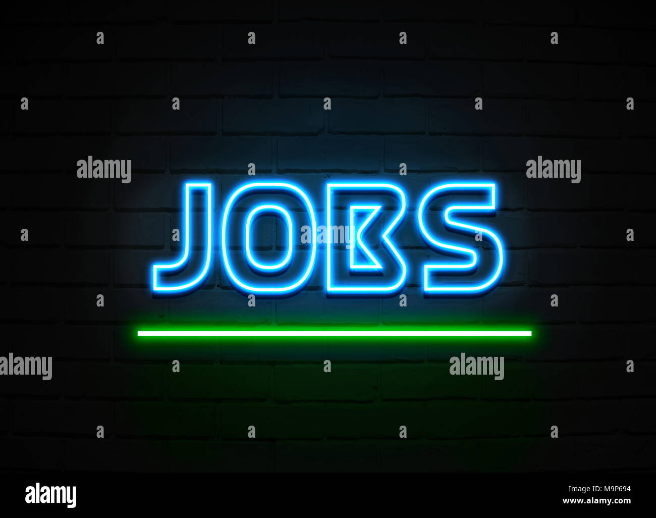 Jobs neon sign Glowing Neon Sign on brickwall wall 3D rendered