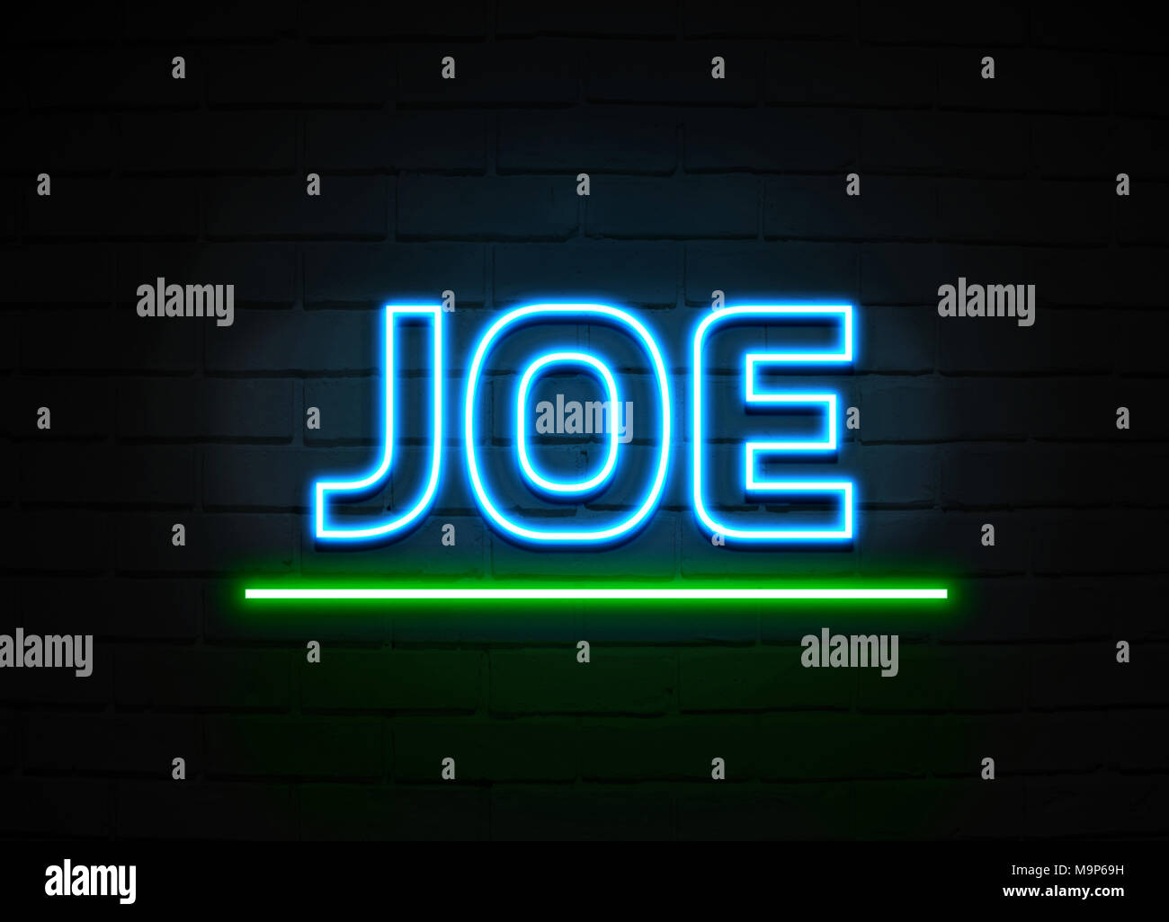 Joe neon sign - Glowing Neon Sign on brickwall wall - 3D rendered ...