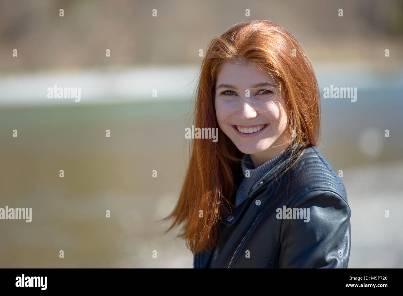 Portrait, young woman, girl, teenager with long red hair, Bavaria, Germany Stock Photo