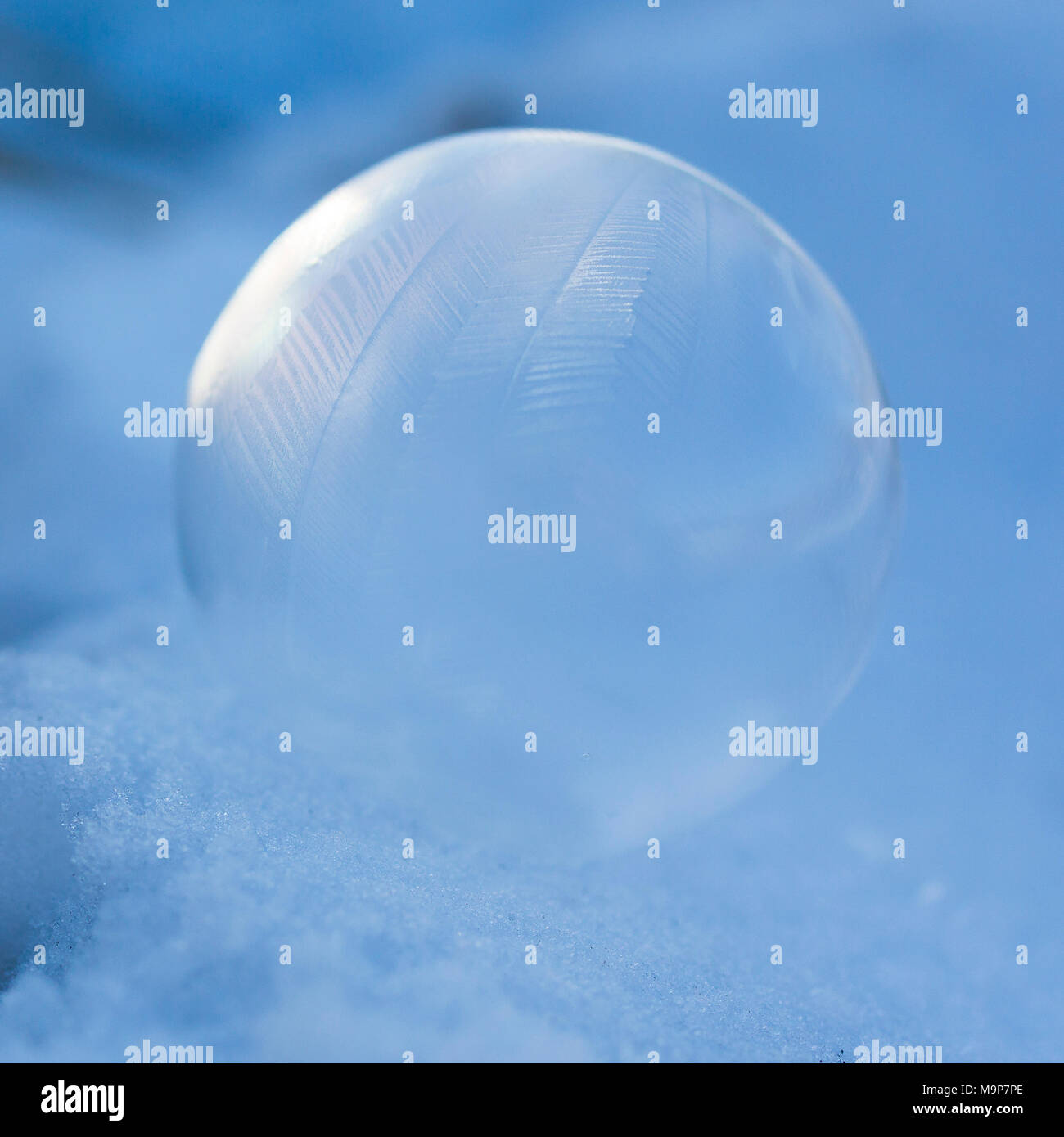 Frozen soap bubble in the snow Stock Photo