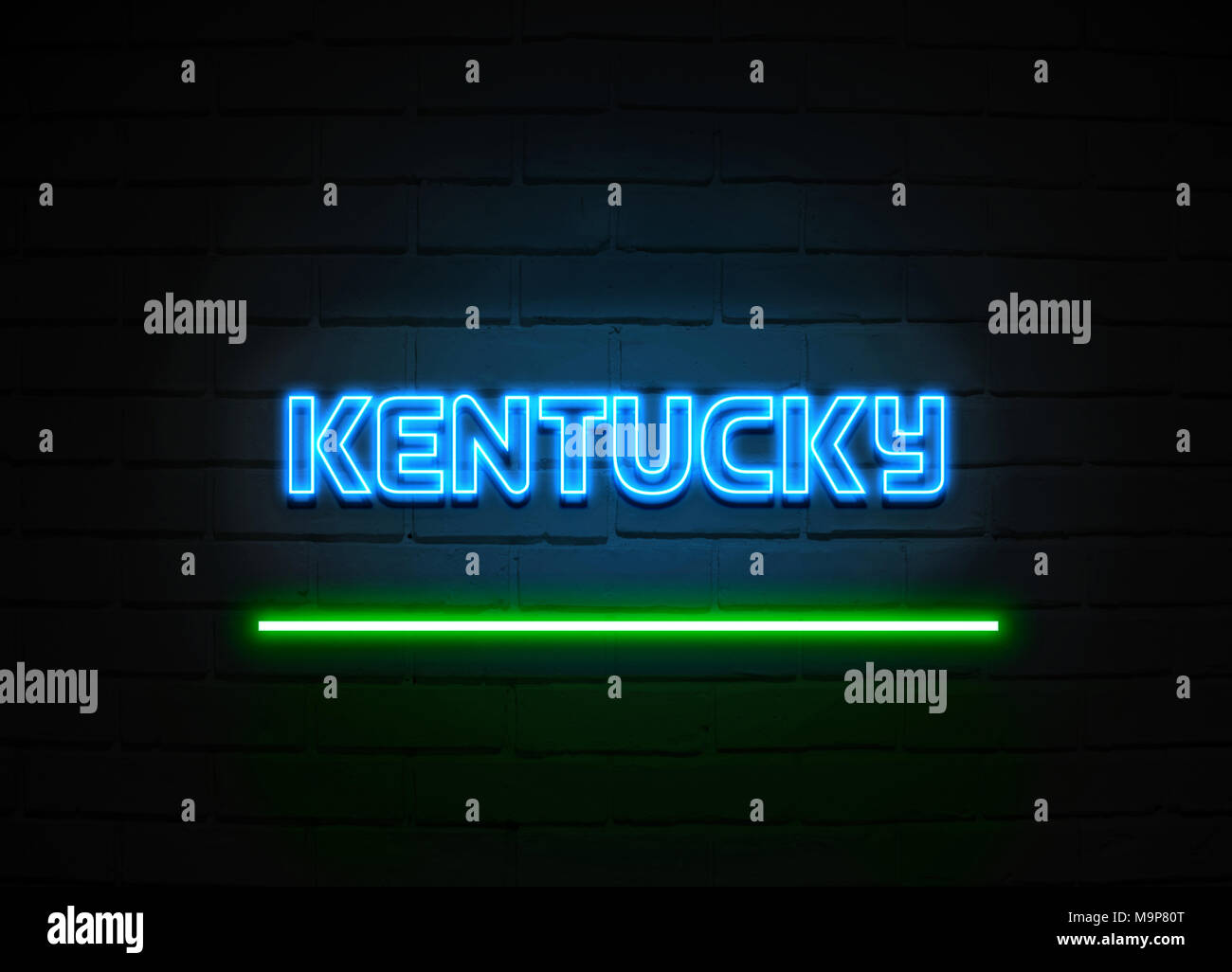 Kentucky neon sign Glowing Neon Sign on brickwall wall 3D rendered