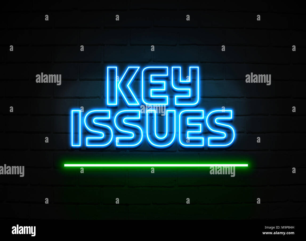 Key Issues neon sign Glowing Neon Sign on brickwall wall 3D