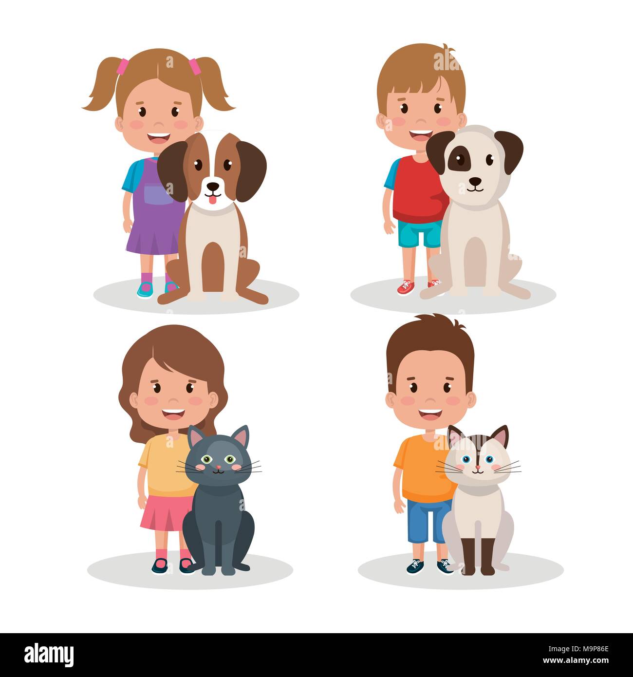 group of kids with pets little characters Stock Vector Image & Art - Alamy