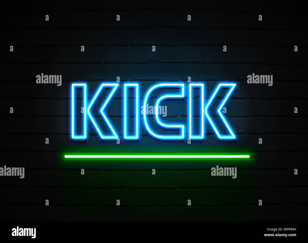 Kick neon sign - Glowing Neon Sign on brickwall wall - 3D rendered ...