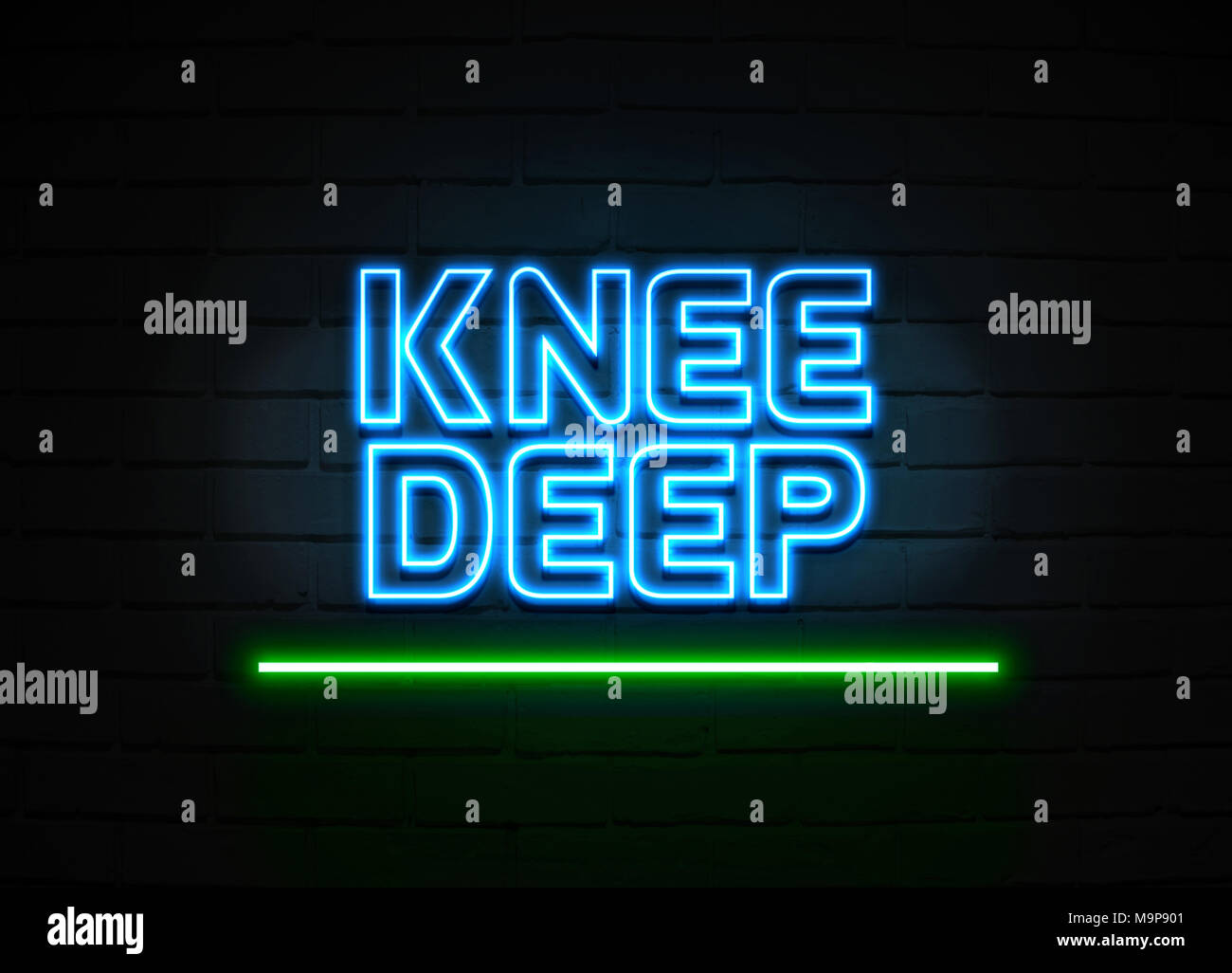 Knee Deep neon sign Glowing Neon Sign on brickwall wall 3D rendered