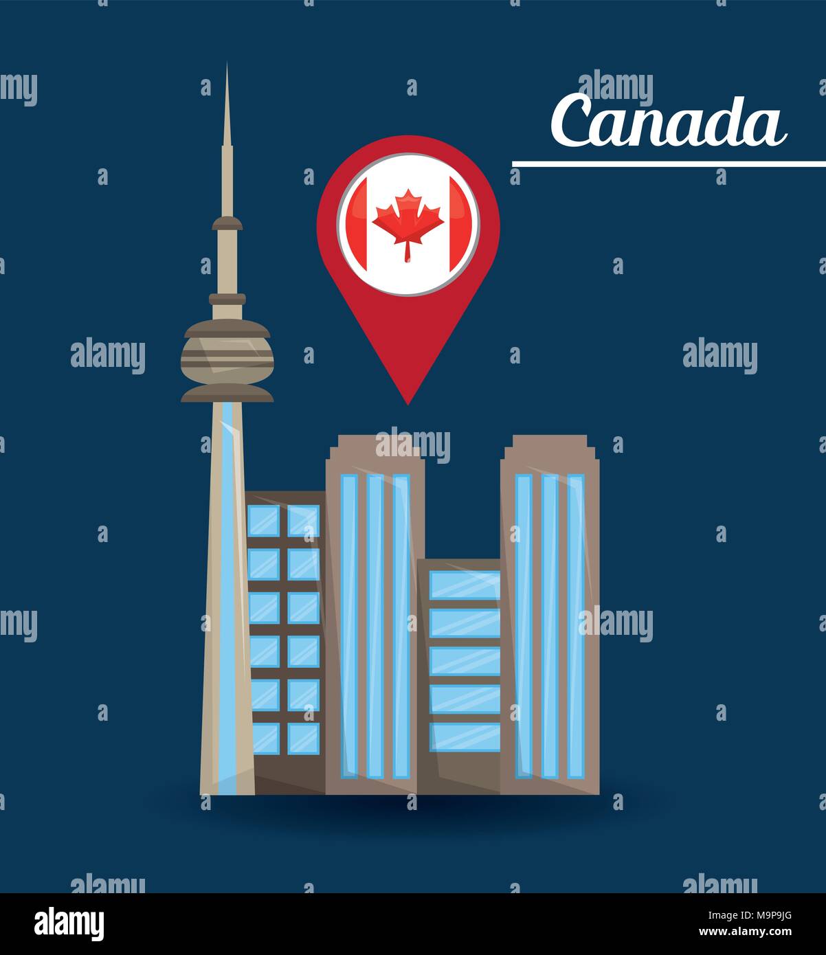 canada flag map monument Stock Vector