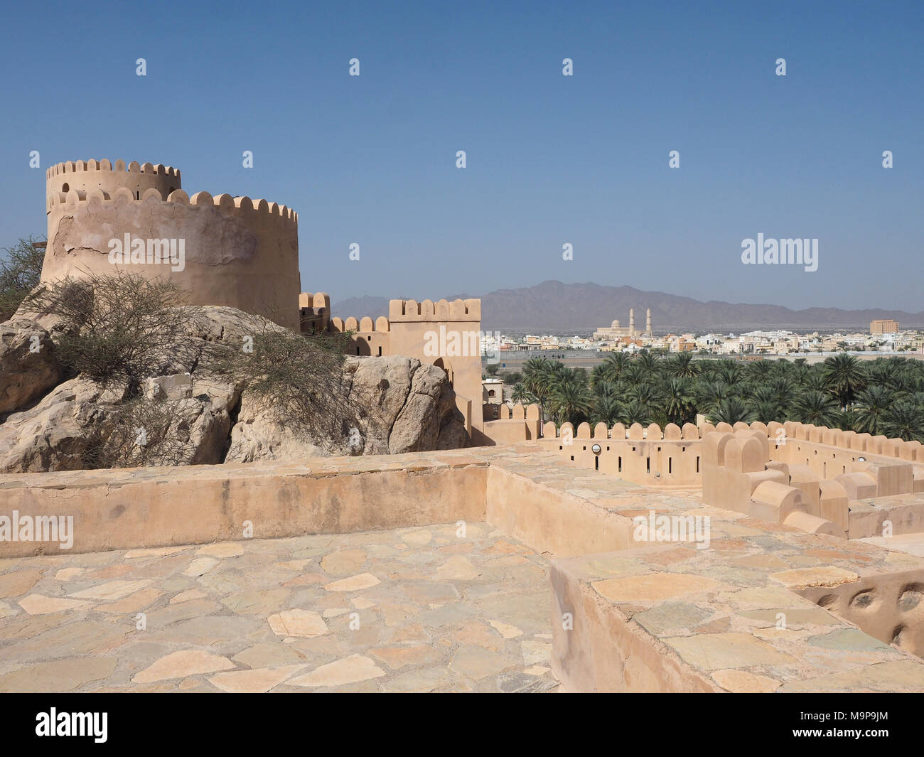 View from fortress Nakhl on town Nakhl with palm oasis, Nakhl, Oman ...