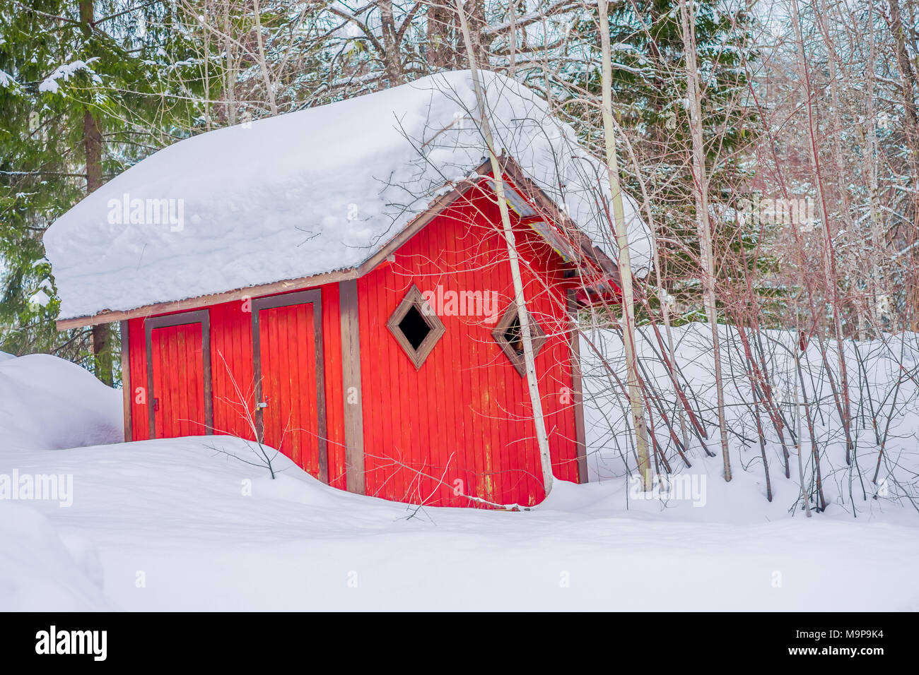 Outdoor View Of Traditional Norwegian Mountain Red Cabins Of Wood