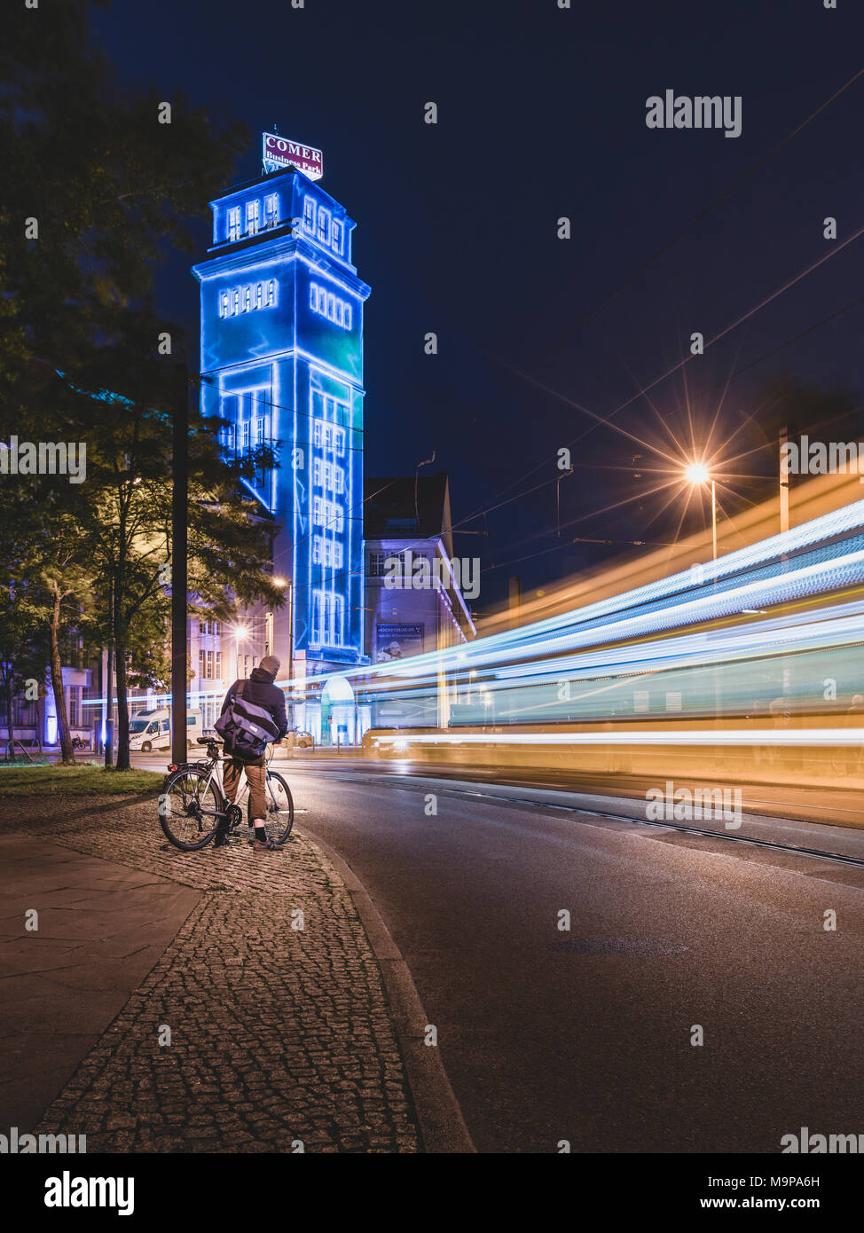 Illuminated Peter Behrens Haus Schoneweide Berlin Germany Stock