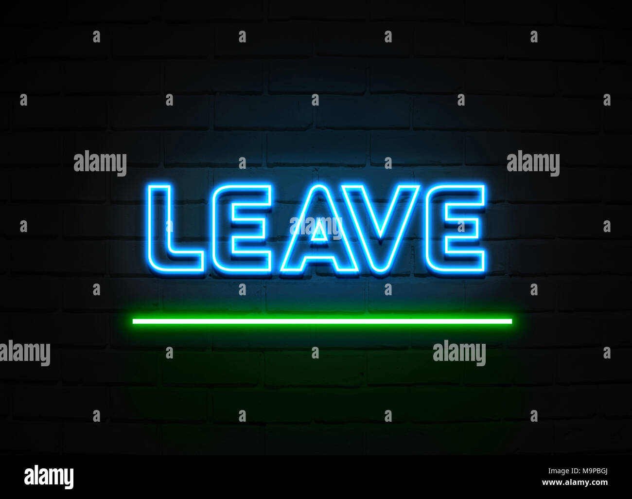 Leave neon sign Glowing Neon Sign on brickwall wall 3D rendered