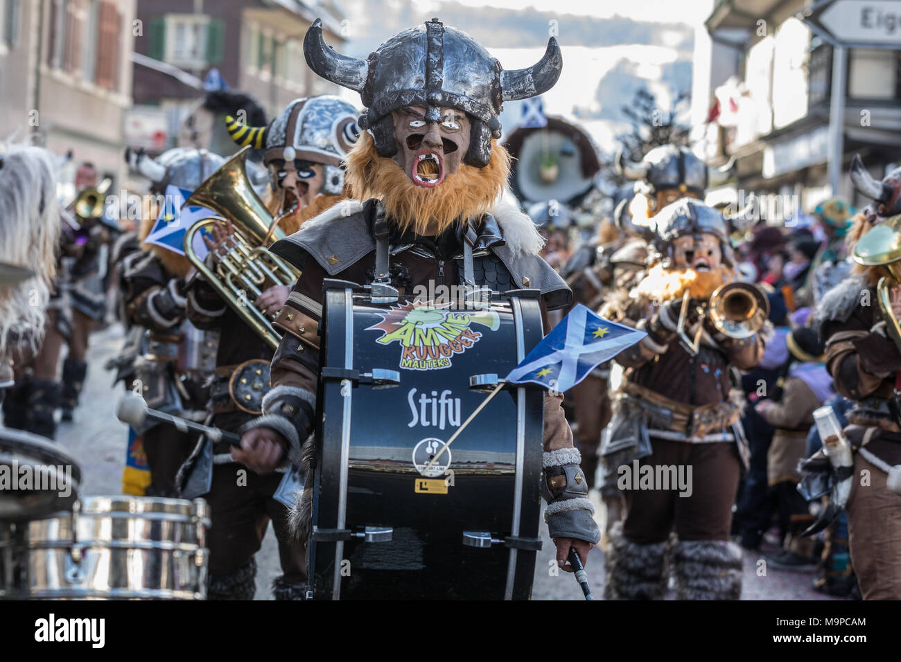 Guggenmusik Aemmerugger Malters, 41st Motteri Fasnachtsumzug, Carnival parade, Malters, Lucerne, Switzerland Stock Photo