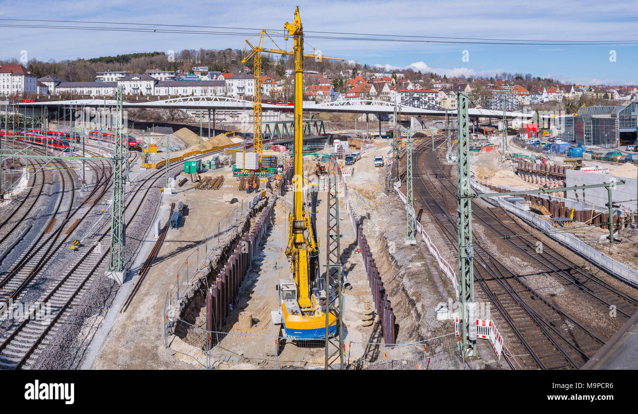 Construction site, reconstruction of Ulm main station, Stuttgart 21 railway project, Ulm, Baden-Württemberg, Germany Stock Photo