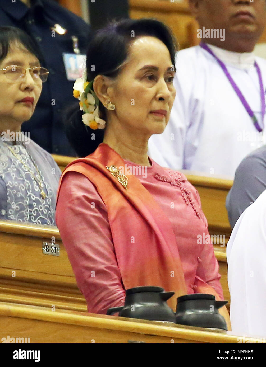 Nay Pyi Taw 28th Mar 18 Myanmar State Counselor Aung San Suu Kyi Attends A Session Of Myanmar Union Parliament In Nay Pyi Taw March 28 18 U Win Myint Former Speaker