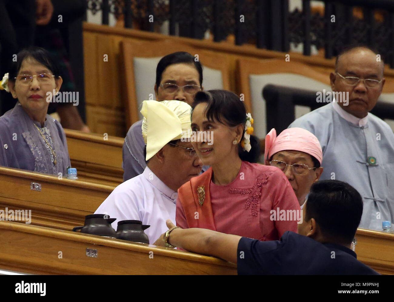 Nay Pyi Taw Myanmar 28th Mar 18 Myanmar State Counselor Aung San Suu Kyi C Attends A Session Of Myanmar Union Parliament In Nay Pyi Taw Myanmar March 28 18 U Win