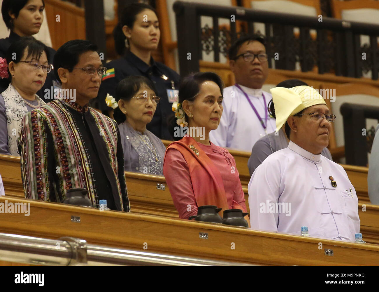 Nay Pyi Taw 28th Mar 18 Myanmar State Counselor Aung San Suu Kyi 2nd R Attends A Session Of Myanmar Union Parliament In Nay Pyi Taw March 28 18 U Win Myint