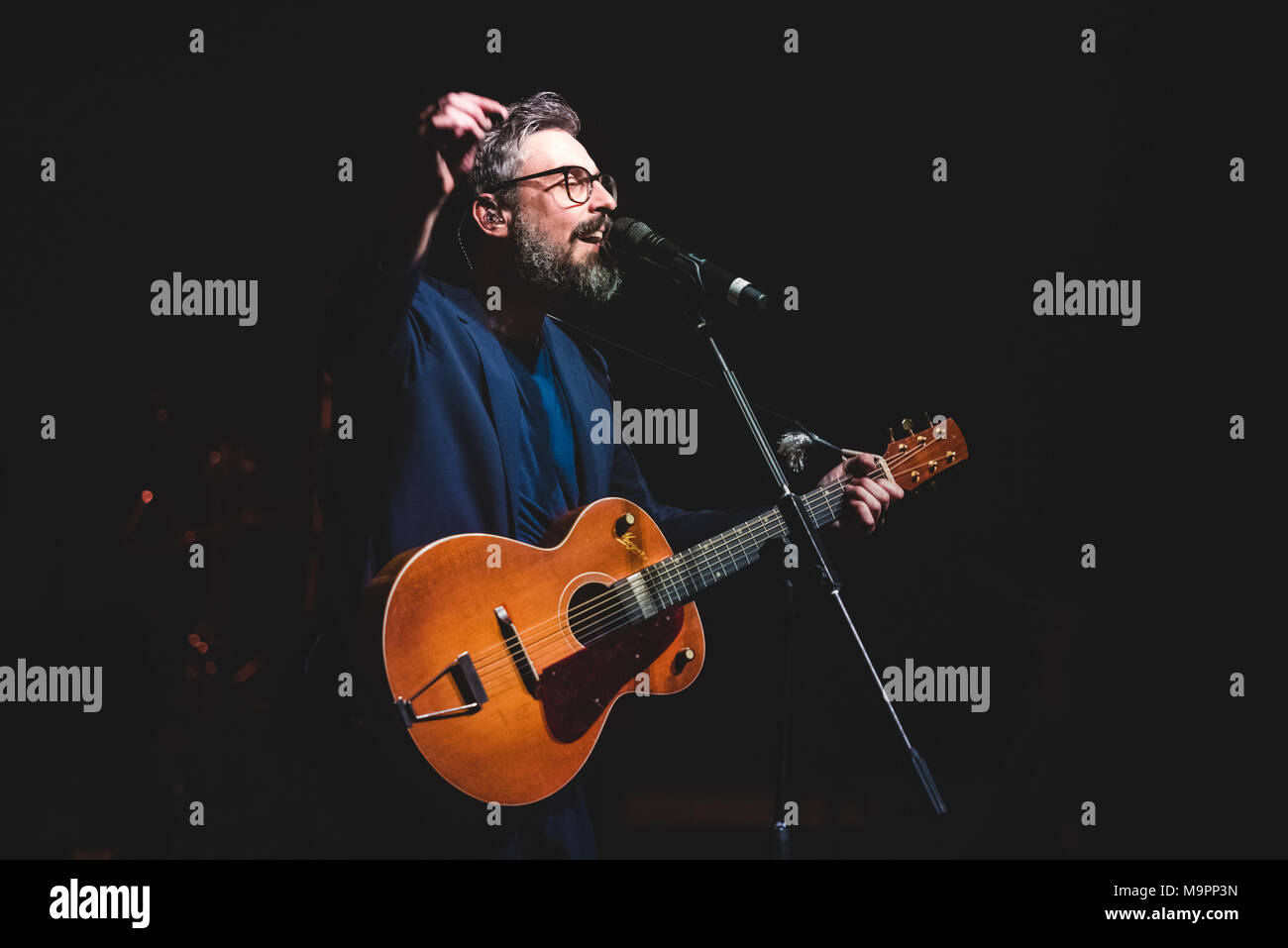 Turin, Italy. 27th Mar, 2018. The Italian singer and songwriter Dario Brunori, better known as Brunori SAS, performing live on stage at the Teatro Colosseo in Torino for his new 'Brunori a Teatro' (Brunori at the theater) tour 2018 Credit: Alessandro Bosio/Alamy Live News Stock Photo