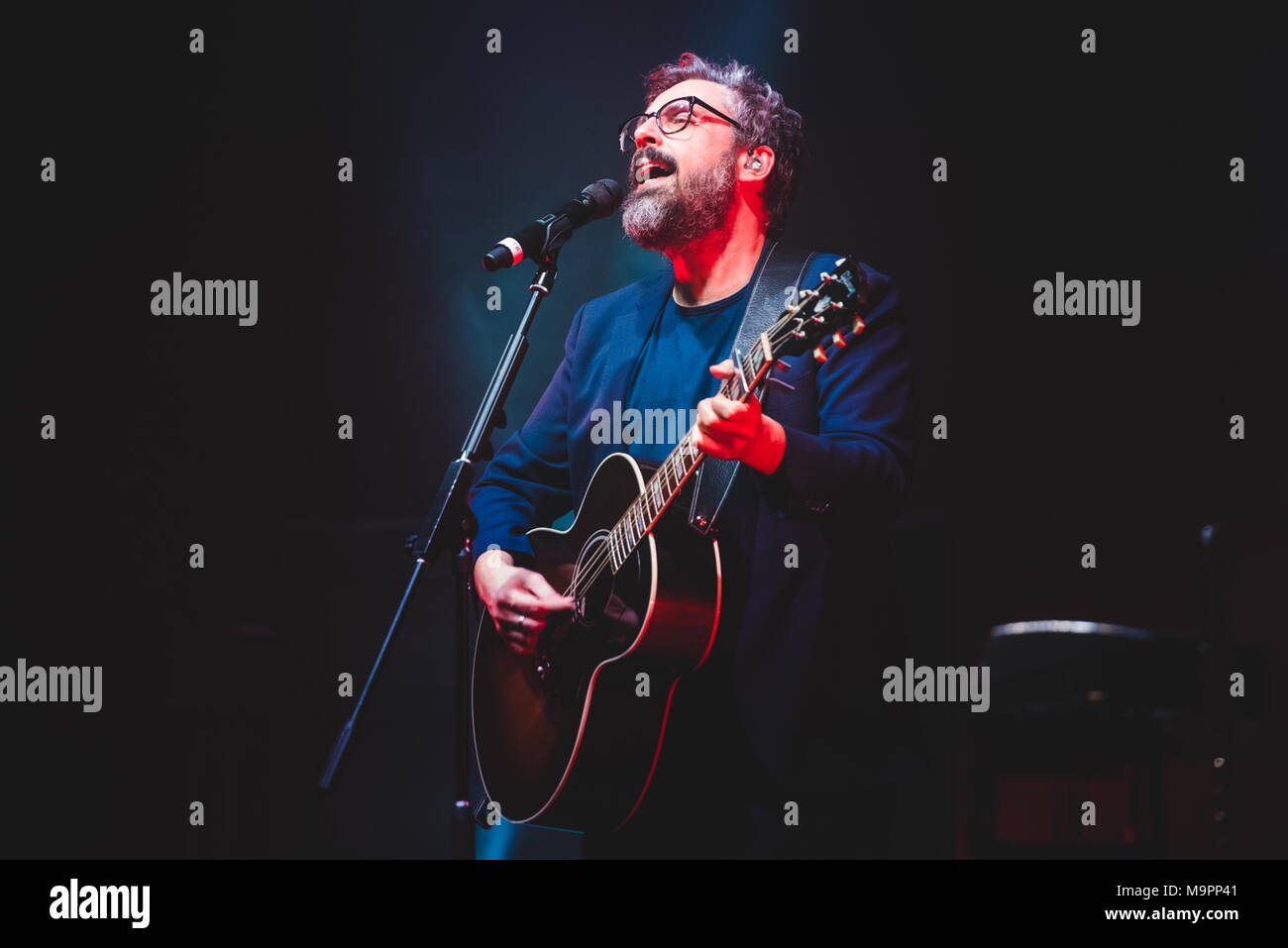 Turin, Italy. 27th Mar, 2018. The Italian singer and songwriter Dario Brunori, better known as Brunori SAS, performing live on stage at the Teatro Colosseo in Torino for his new 'Brunori a Teatro' (Brunori at the theater) tour 2018 Credit: Alessandro Bosio/Alamy Live News Stock Photo