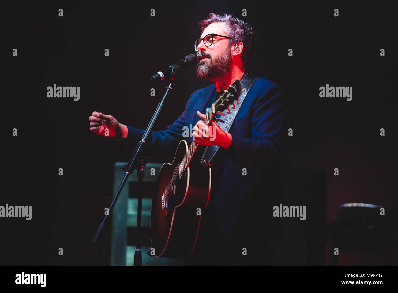 Turin, Italy. 27th Mar, 2018. The Italian singer and songwriter Dario Brunori, better known as Brunori SAS, performing live on stage at the Teatro Colosseo in Torino for his new 'Brunori a Teatro' (Brunori at the theater) tour 2018 Credit: Alessandro Bosio/Alamy Live News Stock Photo