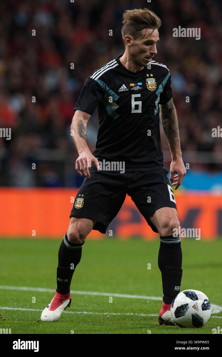 Lucas Biglia (Milan) during the friendly match between Spain and Argentina, on March 27, 2018. Wanda Metropolitano Stadium, Madrid, Spain. Stock Photo