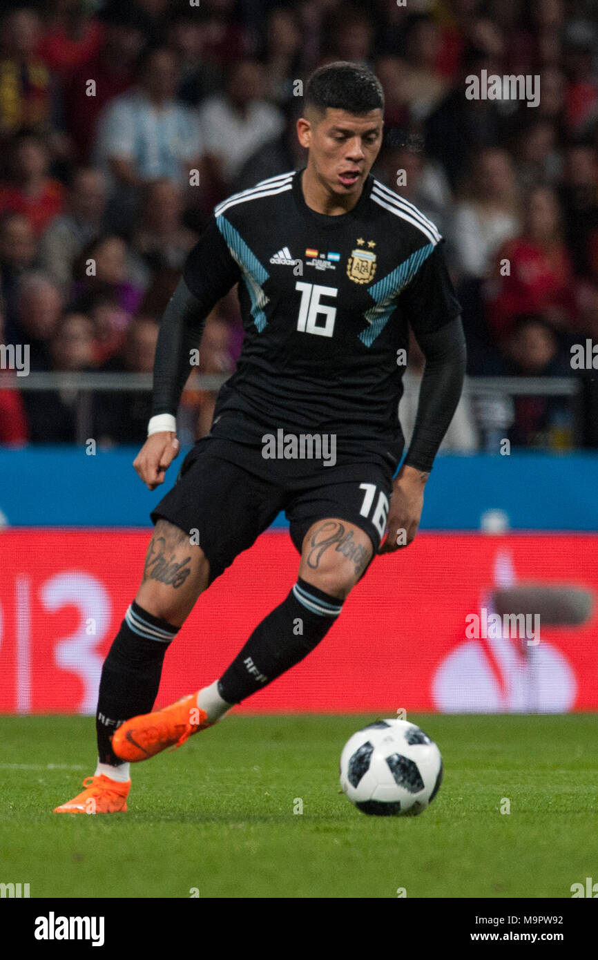Marcos Rojo (Manchester United) during the friendly match between Spain and Argentina, on March 27, 2018. Wanda Metropolitano Stadium, Madrid, Spain. Stock Photo