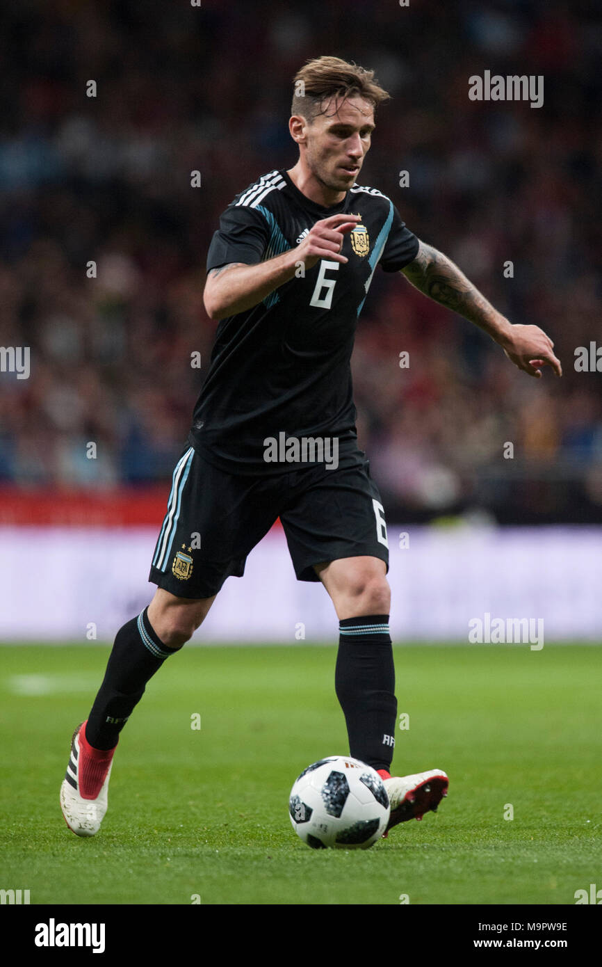 Lucas Biglia (Milan) during the friendly match between Spain and Argentina, on March 27, 2018. Wanda Metropolitano Stadium, Madrid, Spain. Stock Photo