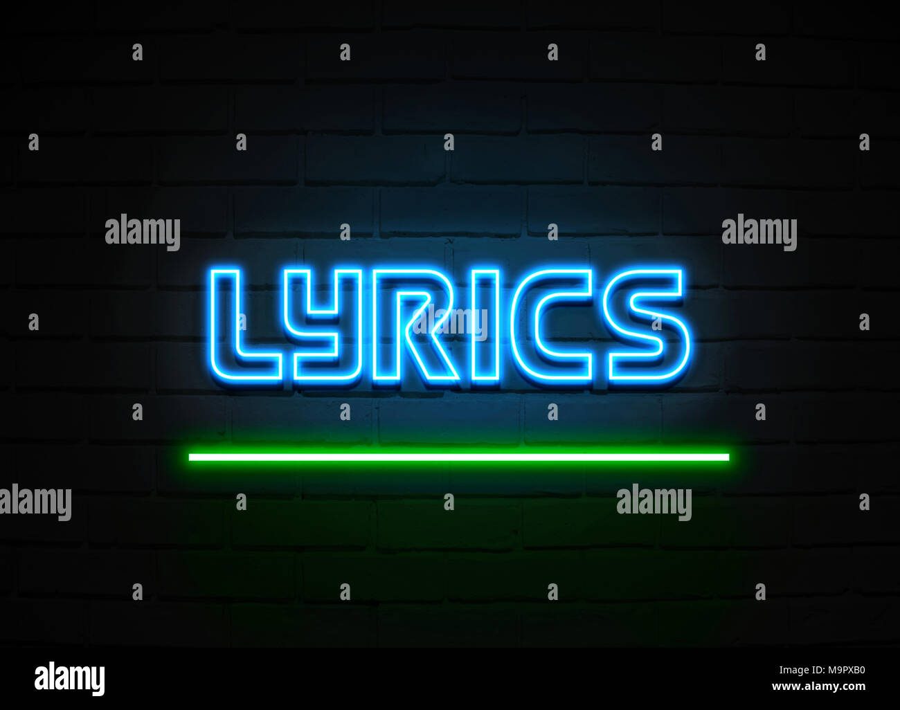 Lyrics neon sign Glowing Neon Sign on brickwall wall 3D rendered