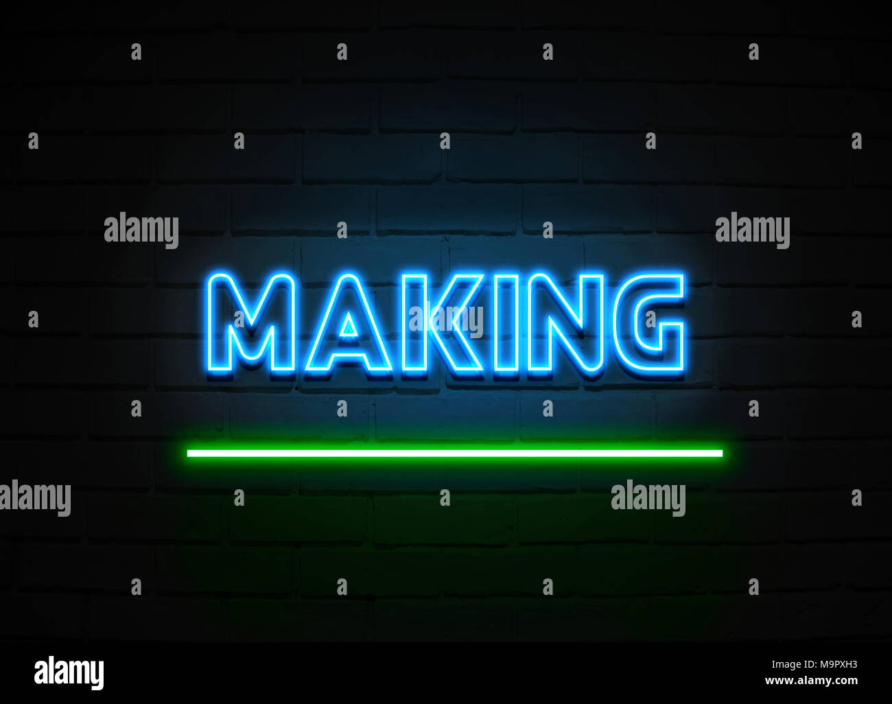 Making neon sign Glowing Neon Sign on brickwall wall 3D rendered