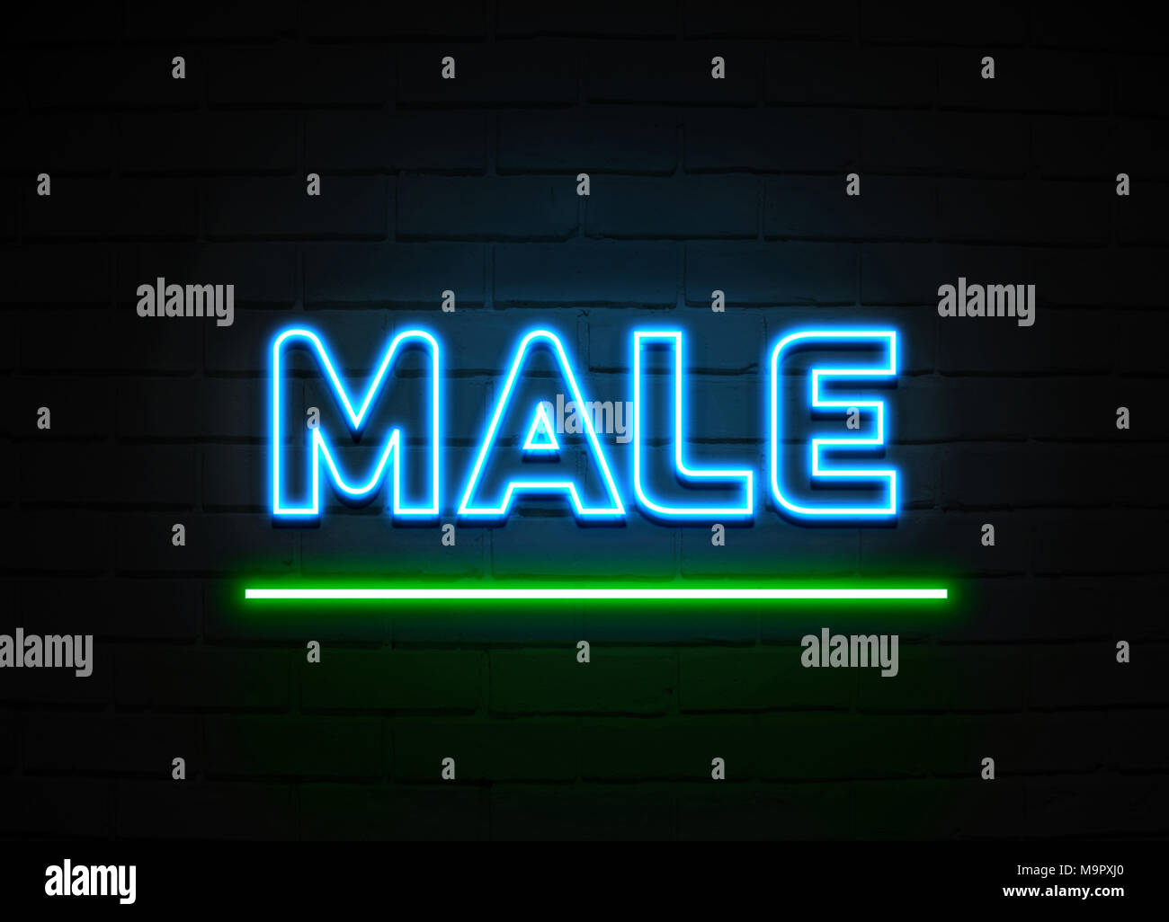 Male Neon Sign Glowing Neon Sign On Brickwall Wall 3d Rendered Royalty Free Stock 