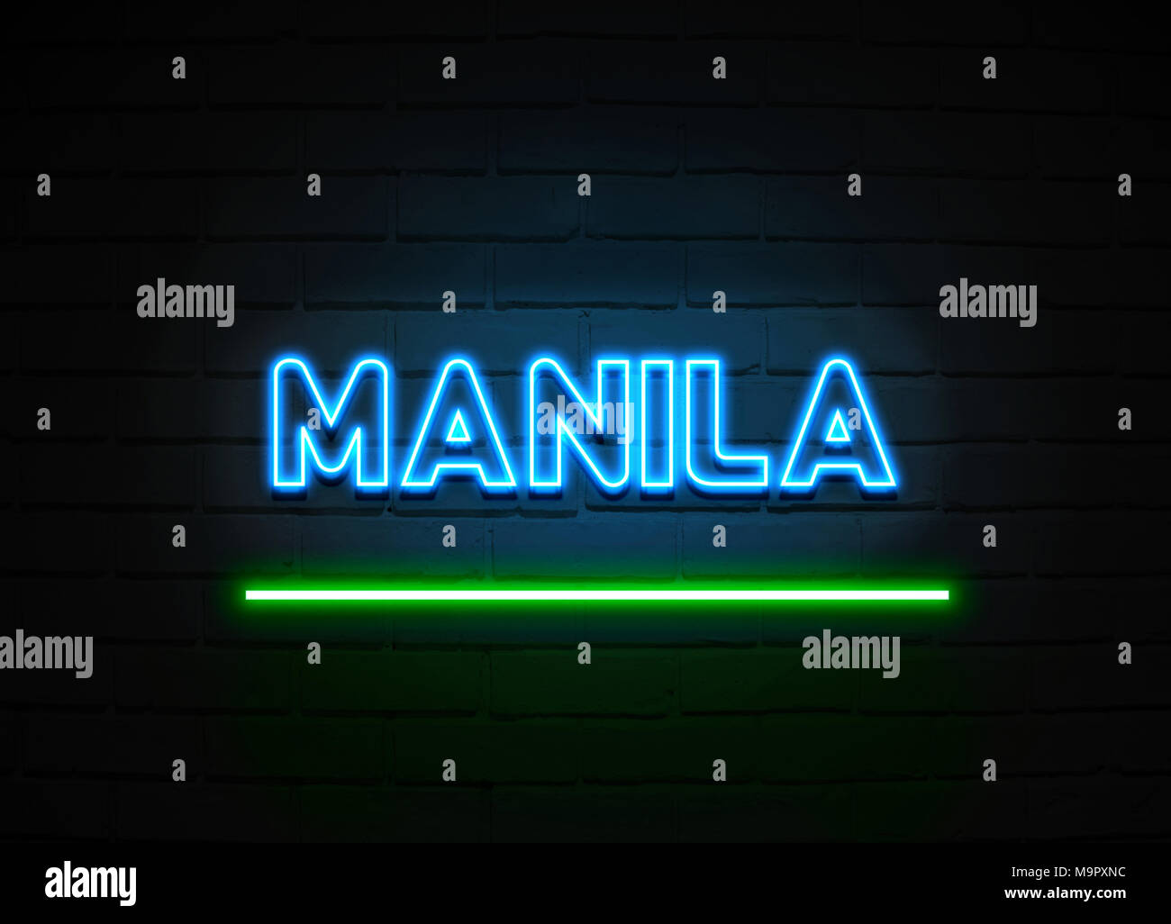Manila neon sign - Glowing Neon Sign on brickwall wall - 3D rendered ...