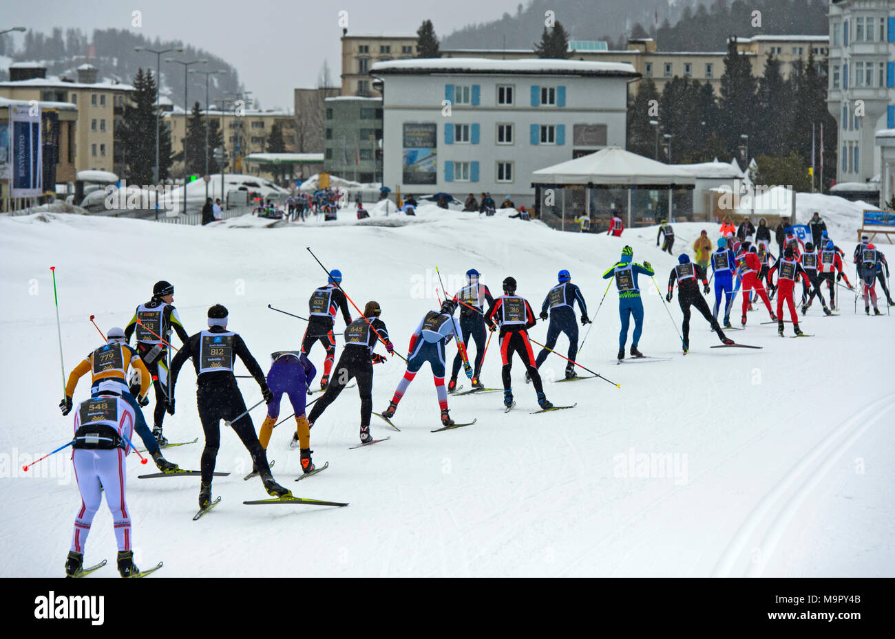 Participant in the 50th Engadine Ski Marathon, St. Moritz, Switzerland Stock Photo