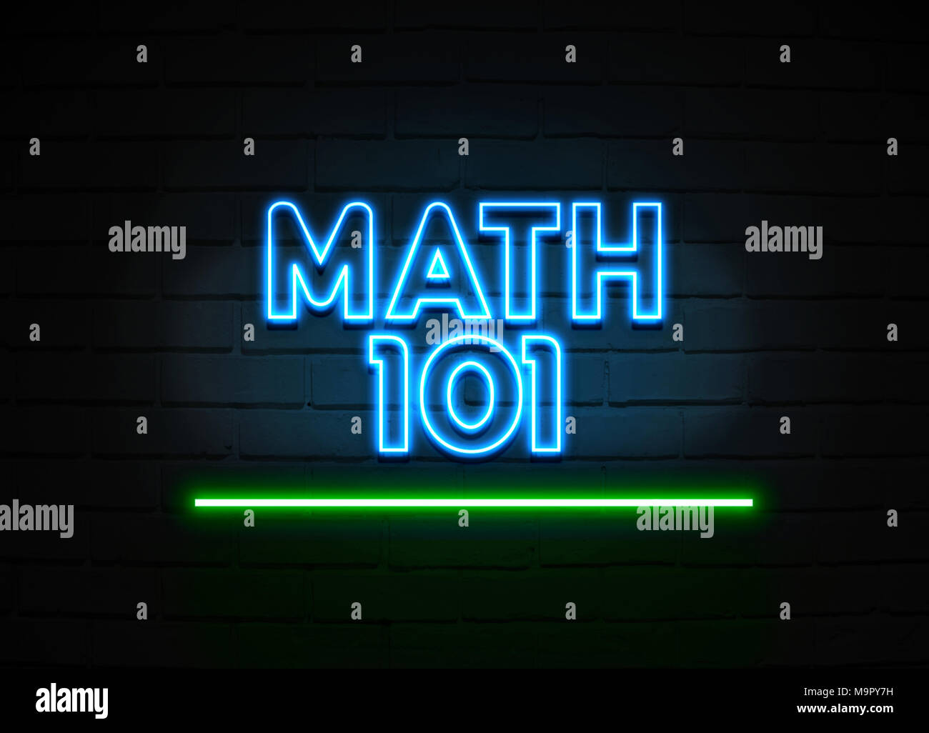 Math 101 neon sign glowing neon sign on brickwall wall 3d rendered