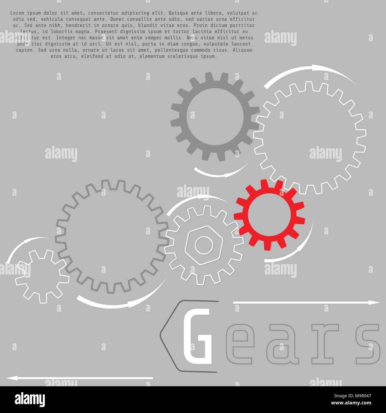 Gray gear wheels with red gear symbolizing idea or solution