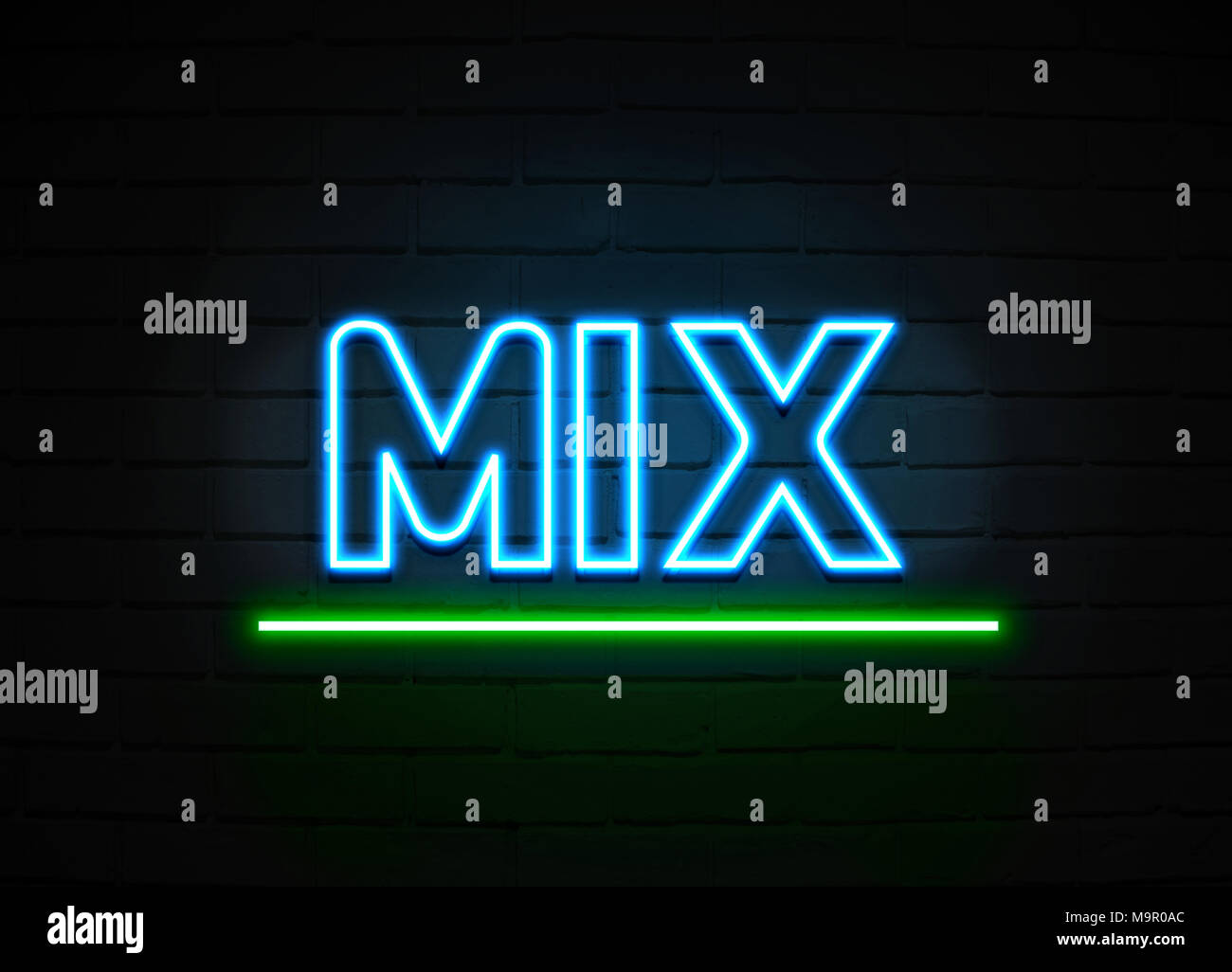 Mix neon sign Glowing Neon Sign on brickwall wall 3D rendered